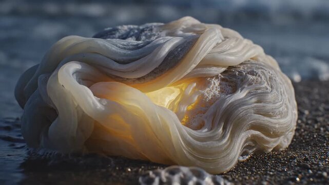 Rare Ambergris on a Sandy Beach in Sunlight