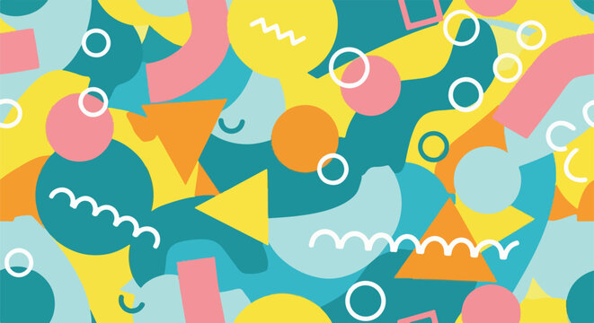 Colorful abstract design featuring various shapes and textures