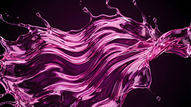 Vibrant purple magenta liquid splash creates dynamic waves and droplets on a dark background