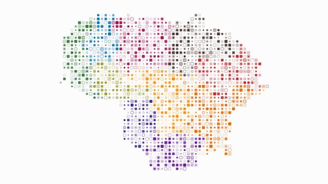 Lithuania animated country shape. Pulsating colored dots on the map of the country. Small size rounded square blocks. Digital style Lithuania map on white background. Plain animation video.