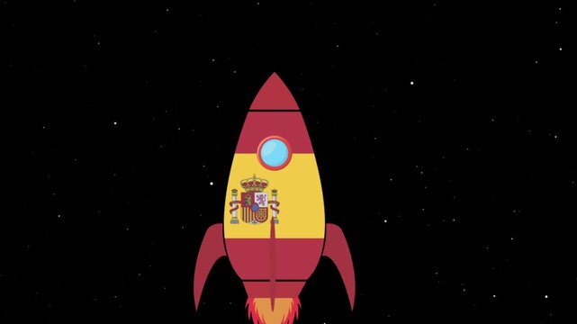 Spain Rocket Flag Icon Animation Launching into Space