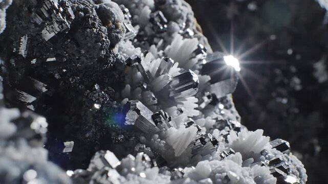 Silver-white Safflorite crystals in a hydrothermal environment