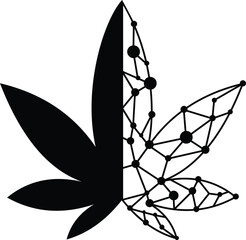 Half leaf nature technology logo, black organic silhouette combined with polygonal mesh network design symbolizing eco innovation and digital sustainability © Rebeka