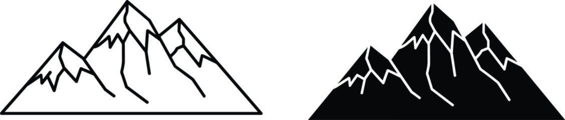 Mountain range outline and silhouette illustration, contrasting graphic styles, rustic outdoor vector artwork for nature, adventure, and travel themes © Rebeka