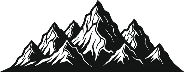 Mountain range silhouette illustration with jagged snowy peaks, outdoor vector artwork for nature, adventure, endurance, and travel themes © Rebeka