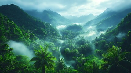Obraz premium Misty mountain valley landscape