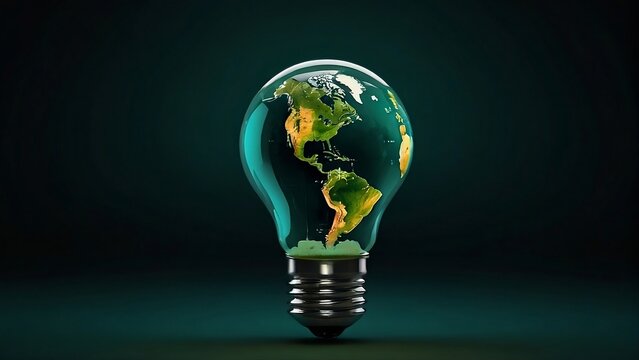 a light bulb glowing with the greenery as its surface, the bulb glowing on a green background created with generative ai