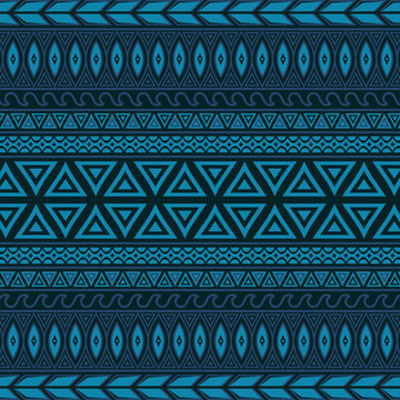 Seamless Blue Geometric Traditional Ethnic Tribal Pattern Background
