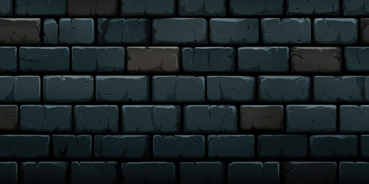 Dark brick wall background with blue black stone texture, comic style pattern for design