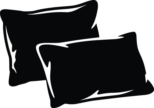 Black silhouette icons of pillows, bedding, sleep comfort, soft cushions, overlapping design, bedroom essentials, relaxation, rest, cozy home