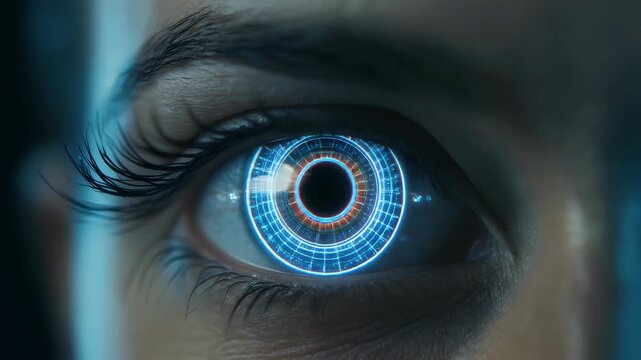 Digital perception, a luminous gaze, and the future's reflection.