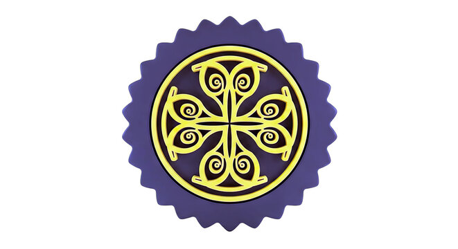 Brown and Yellow Decorative Emblem with Swirling Pattern