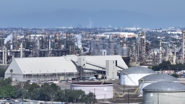 PBF Torrance Refinery Processing Stacks Aerial