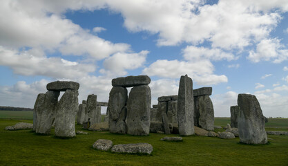 Naklejka premium Detail of ancient sarsen stones and trilithons at Stonehenge