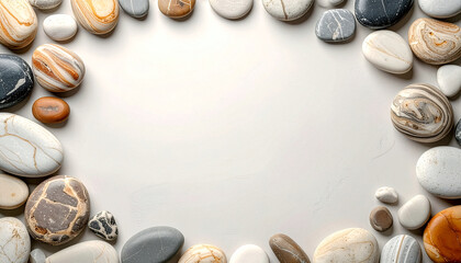 Obraz premium frame made of pebbles with copy space on white background