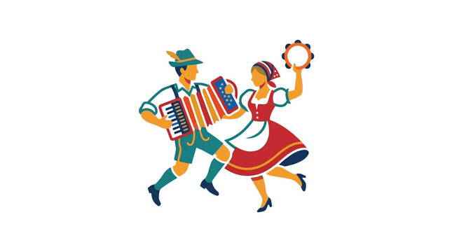 German Folk Dancers Playing Music and Dancing