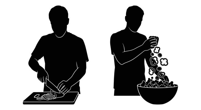 Two silhouettes illustrating food preparation and nutrient release from ingredients Vector, illustration