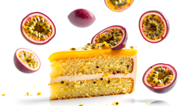 Passion Fruit Cake Dessert Slices Isolated.
