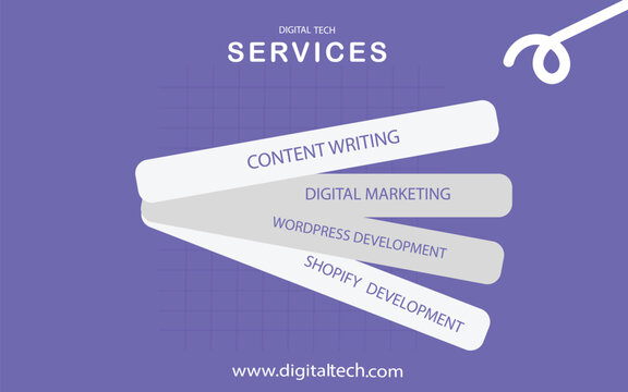 Digital tech services list with content writing and web development