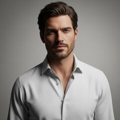 Obraz premium Portrait of Handsome Man with White Shirt in Neutral Backdrop