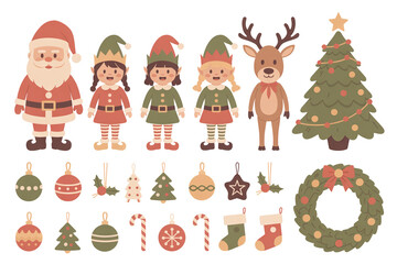 Fototapeta premium Charming christmas characters and decorations a festive holiday illustration collection