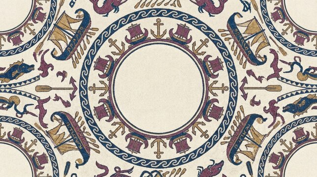 Lebanese Phoenician Maritime Pattern Mediterranean Blue and Purple