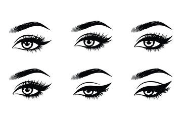Naklejka premium Vector illustration showing different eyeliner styles on eyes with eyeliner
