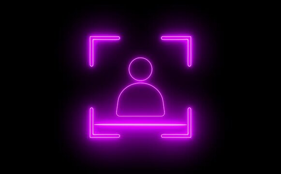 people user icon scan animation showing futuristic face detection and people identification in minimal flat neon style.