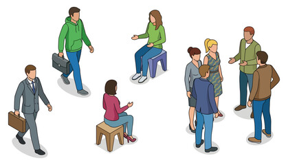 Fototapeta premium People isometric vector illustration set. collection of diverse groups of men and women.