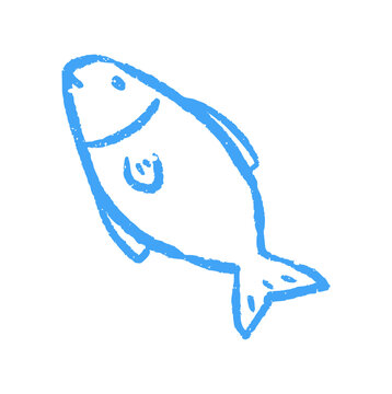 fish ocean life, hand drawn doodle sea creature, seafood restaurant icon, animal element, crayon wax texture doodle