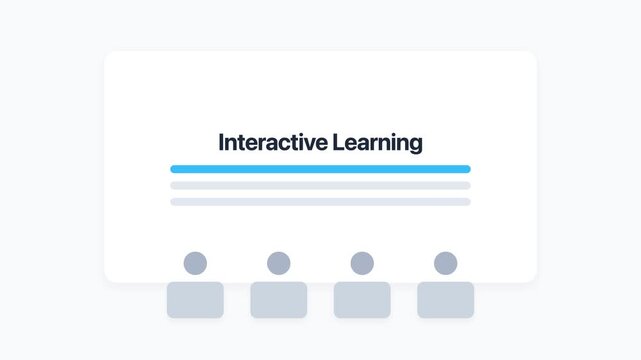 Clean, modern classroom learning simulation animation featuring a central whiteboard, soft pastel colors, and elegant floating desks. Ideal for education, e-learning, and corporate training videos.