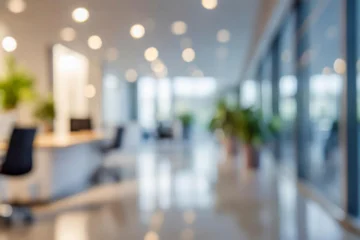 Blurred background of modern office with window and city skyline © Saichol