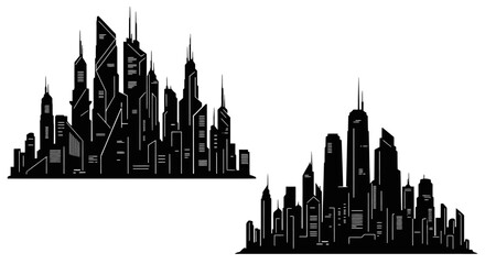 Fototapeta premium Modern City Skyline Silhouette, Black and White Architectural Design