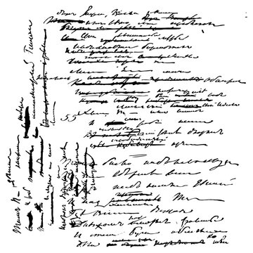 Grunge texture handwritten notes cover a page with faint words