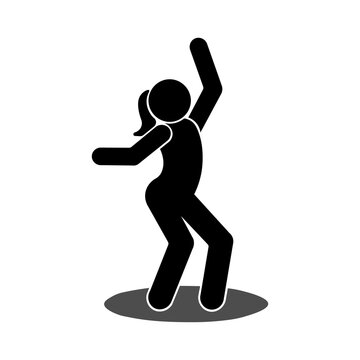 Dancing woman icon, stick figure, woman silhouette, disco, nightclub, woman dance icon, poses and movements in isolated dance.
