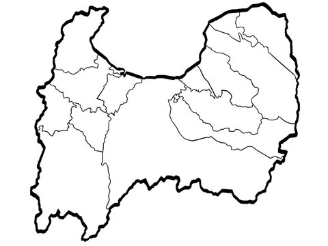 富山県地図 筆タッチ 市町村区分 和風 中部地方 日本 / A brushstroke map of Toyama prefecture 2