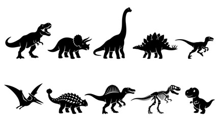 10 Dinosaur Silhouette Vector Pack – Prehistoric Animal SVG Collection © delly