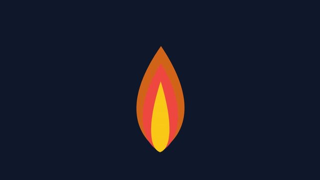 Minimalist flat design animated fire flame on dark background
