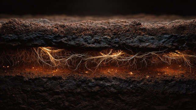 Soil cross section root system fertile ground healthy soil organic matter earth layer plant root underground network agriculture soil vineyard soil