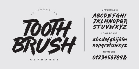 Tooth brush handwritten brush font alphabet with textured dry stroke style for urban streetwear apparel design © Kiki