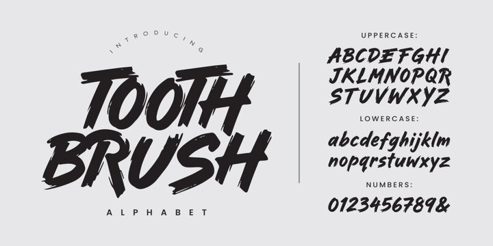 Tooth brush handwritten brush font alphabet with textured dry stroke style for urban streetwear apparel design