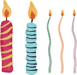 Watercolor Birthday Candles Illustration – Hand Painted Colorful Party Candle Set