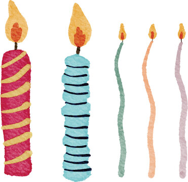Watercolor Birthday Candles Illustration &ndash; Hand Painted Colorful Party Candle Set