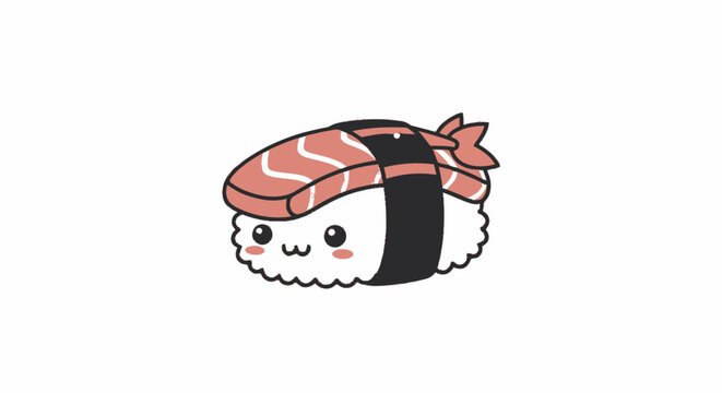 Adorable Cartoon Sushi Nigiri with Smiling Face and Cute Expression.