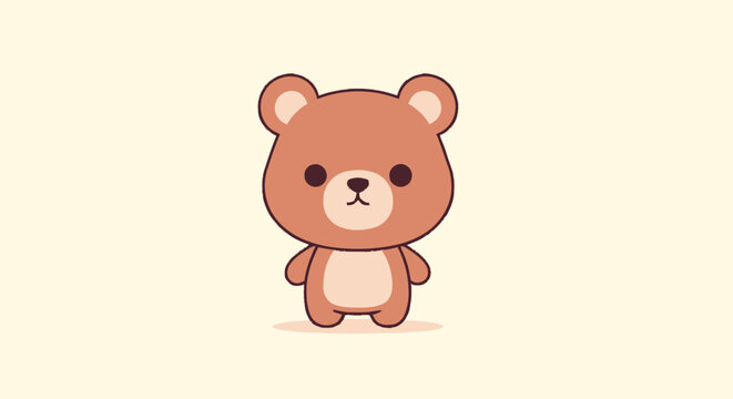 Adorable Cartoon Bear Standing Upright with Cute Expression and Design.