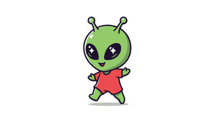 Obraz premium Cute Cartoon Alien Character Smiling and Walking Forward Happily.