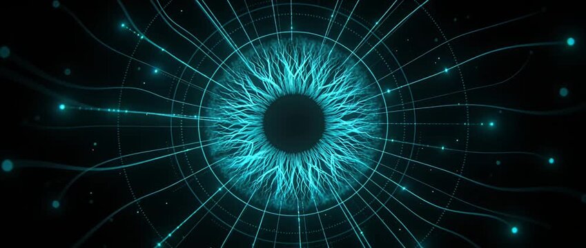 Futuristic iris compose video smooth digital eye cyber eye glowing neon blue radial line digital background technology surveillance sci fi abstract cyber security biometric futuristic vision neon