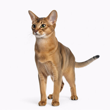 Burmese cat standing in studio with soft lighting and neutral background