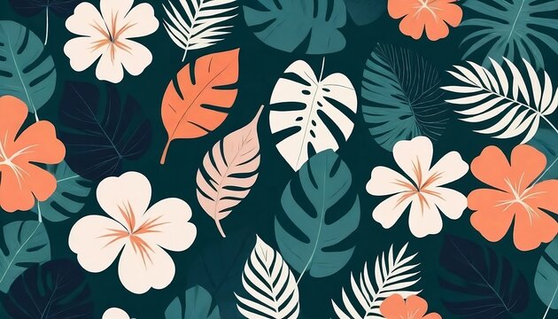 Floral and tropical leaf patterns and textures. Abstract minimal trendy style wallpaper, created with generative ai