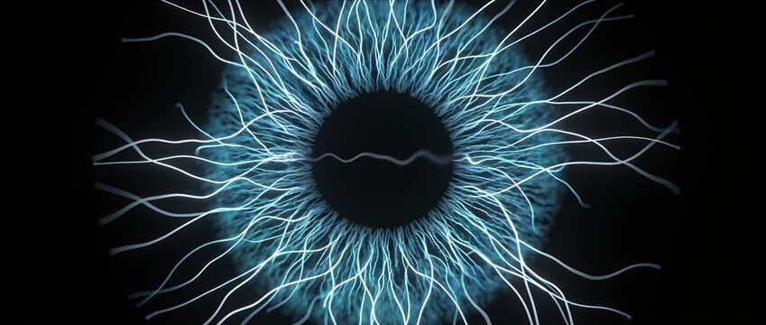 Holographic iris digital eye cyberpunk abstract glow technology blue fiber circle energy futuristic glowing holographic iris abstract eye digital art electric light line glow energy wave futuristic